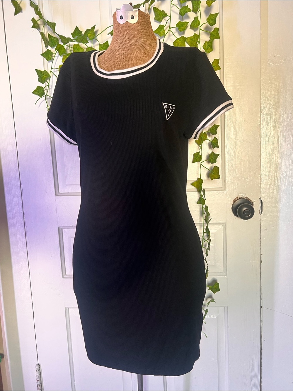 Guess Black Ribbed Tee Dress with White Trim